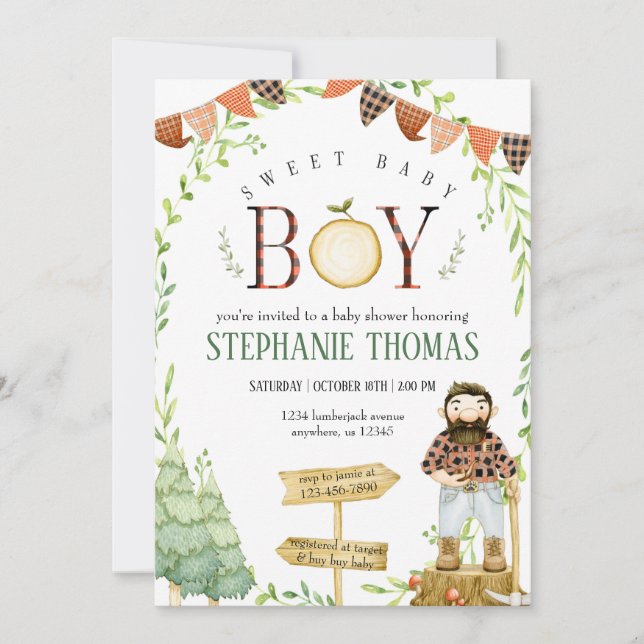 Inbjudan till Lumberjack Baby Shower (Framsida)