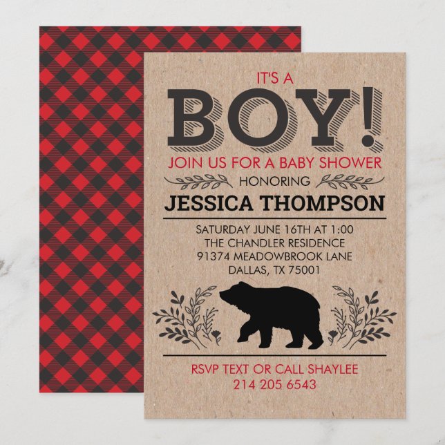 Inbjudan till Lumberjack Baby Shower (Fram/baksida)