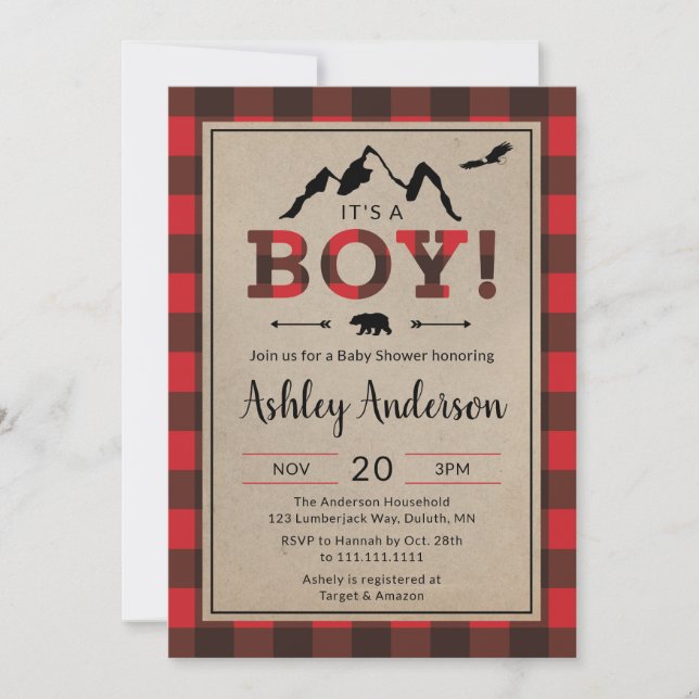Inbjudan till Lumberjack Boy Baby Shower (Framsida)