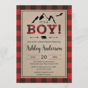 Inbjudan till Lumberjack Boy Baby Shower