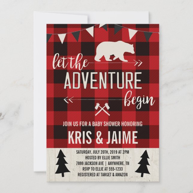 Inbjudan till Lumberjack Buffalo Plaid Baby Shower (Framsida)
