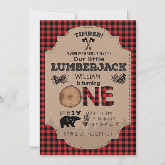 Inbjudan till Lumberjack första födelsedagen (Framsida)