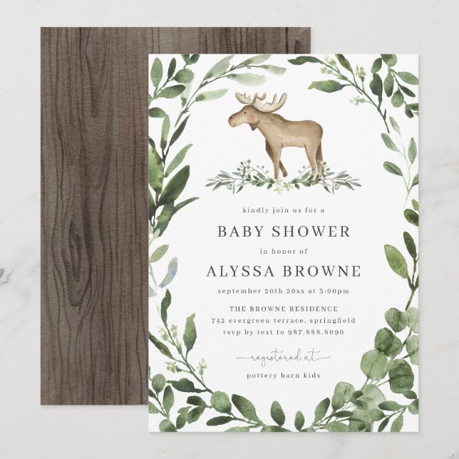 Inbjudan till Lumberjack Moose Baby Shower (Fram/baksida)
