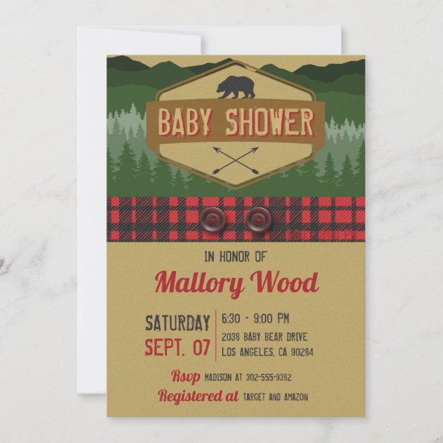 Inbjudan till Lumberjack Rustic Woodland Baby Show (Framsida)
