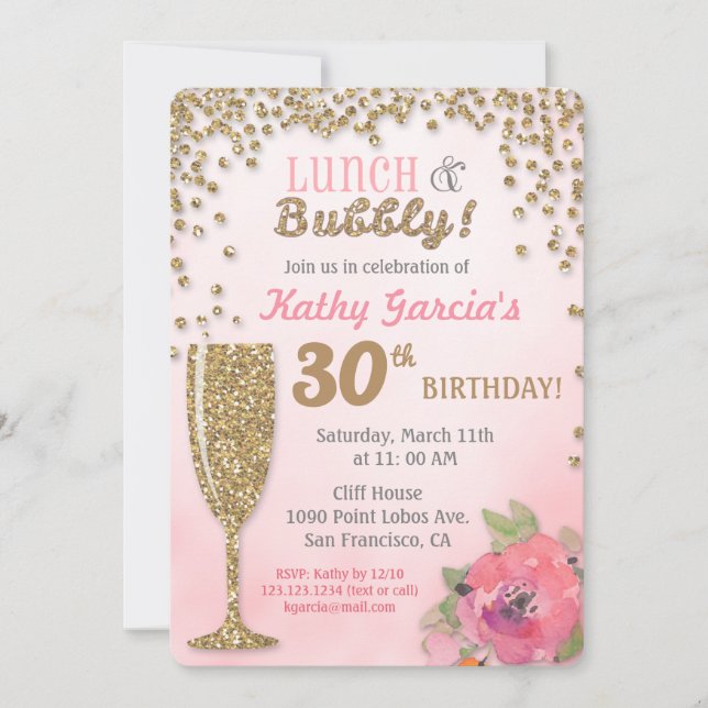 Inbjudan till Lunch och Bubly Birthday Glitter (Framsida)