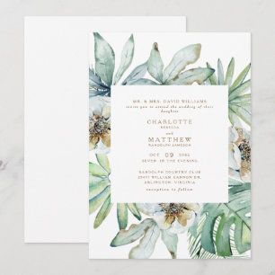 Inbjudan till Lush Tropical Foliage White Wedding