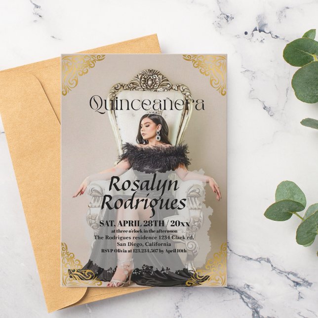 inbjudan till Lux Elegant Photo Quinceanera Guld (Skapare uppladdad)