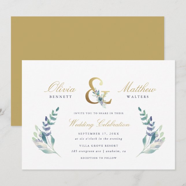 Inbjudan till Luxe Blommigt bröllop (Fram/baksida)