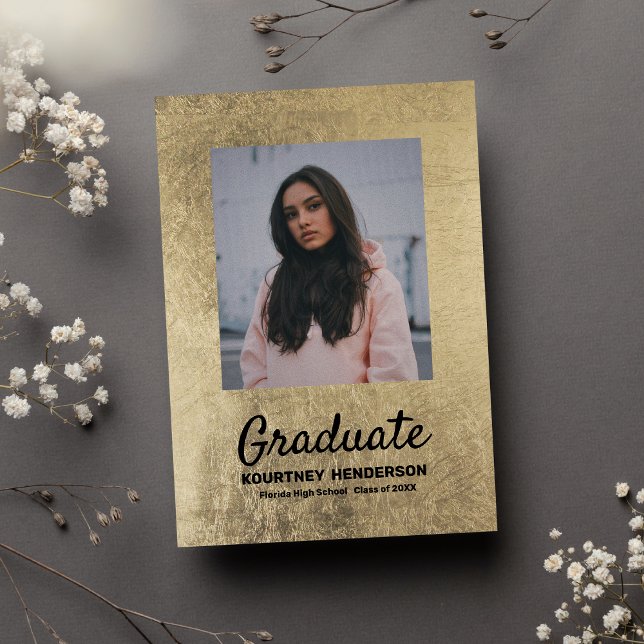 Inbjudan till Luxury Black Guld Photo Studenten (Luxury Black Gold Photo Graduation )