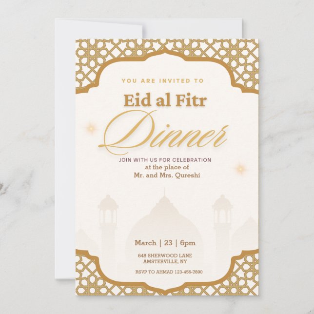 Inbjudan till Luxury White och Guld Eid al fitr Pa (Framsida)