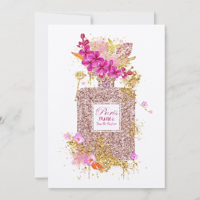 Inbjudan till Luxys Elegant Rosa Glitter Parfym 1 (Framsida)