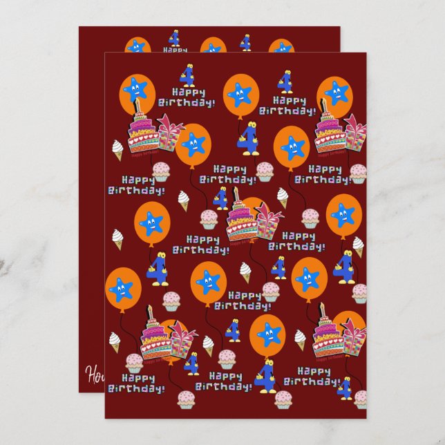 Inbjudan till lycklig 4e födelsedagen födelsedag n (Fram/baksida)