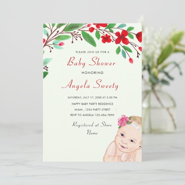 Inbjudan till Lycklig Baby Shower på vattenfärgsfä (Stående Fram)