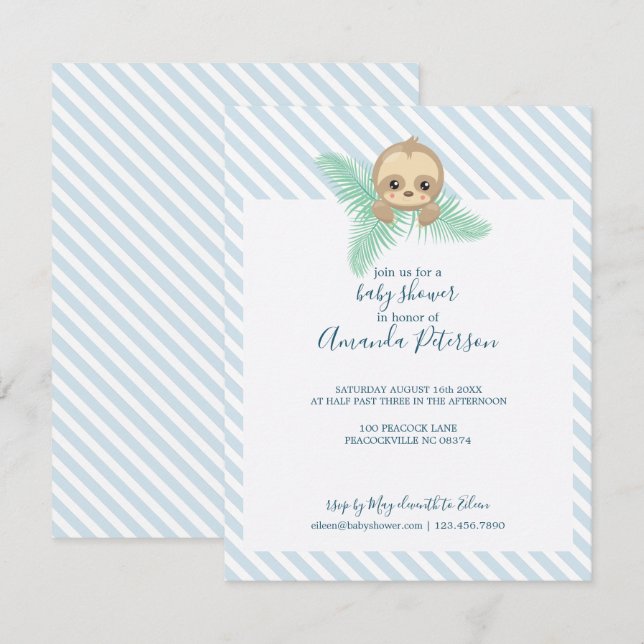 Inbjudan till Lycklig Baby Sloth Baby Shower (Fram/baksida)