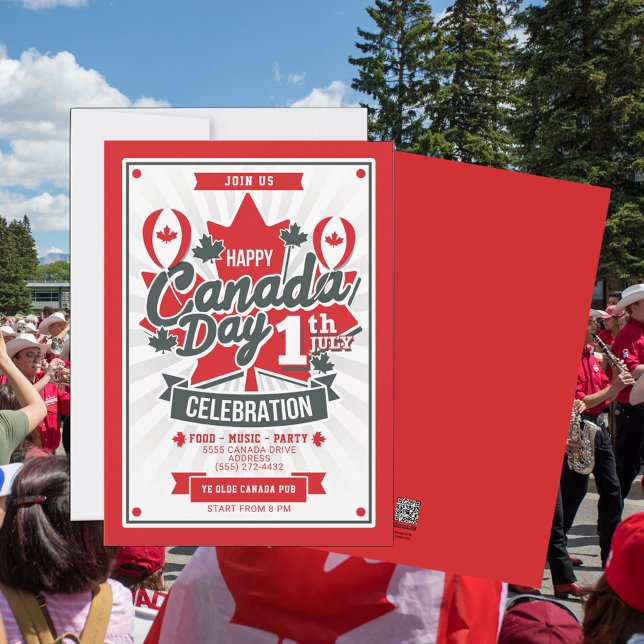 Inbjudan till Lycklig Kanada-dagen Firande BBQ-liv (Canada Day Celebration with a party invitation with food, music and fun. For family, friends or biz)