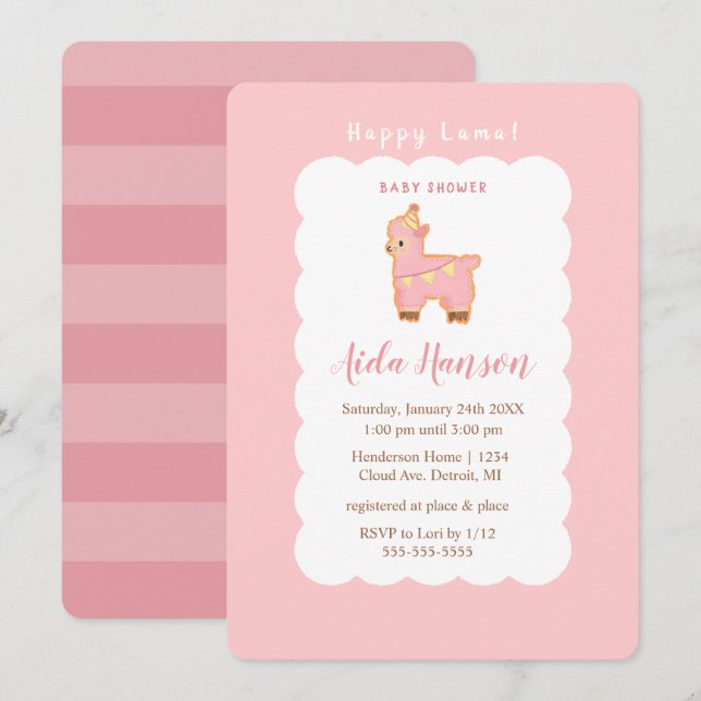 Inbjudan till Lycklig Lama Bliss Baby Shower (Fram/baksida)