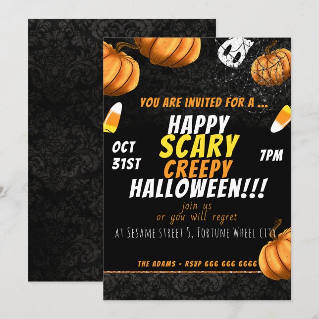 Inbjudan till Lycklig Scary Creepy Halloween (Fram/baksida)