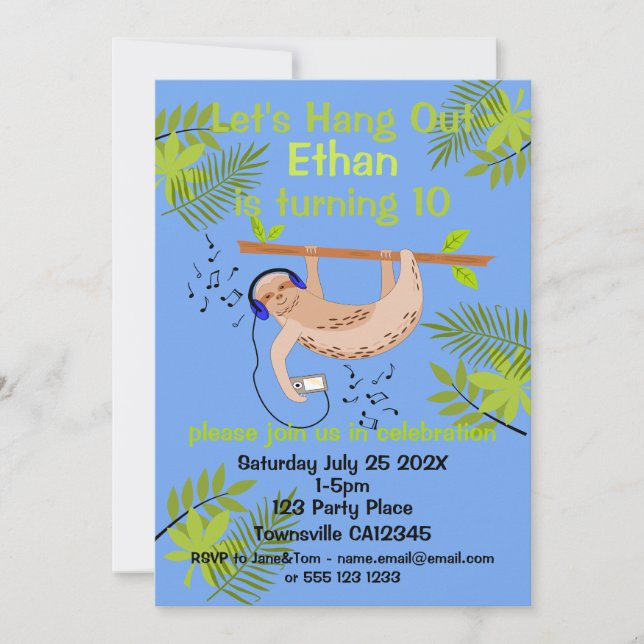 Inbjudan till Lycklig Sloth (Framsida)