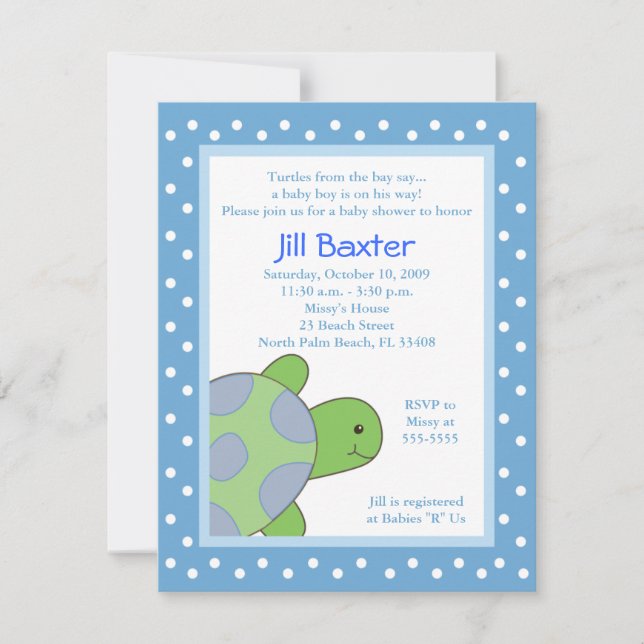 Inbjudan till Lycklig Turtle Blue Baby Shower (Framsida)