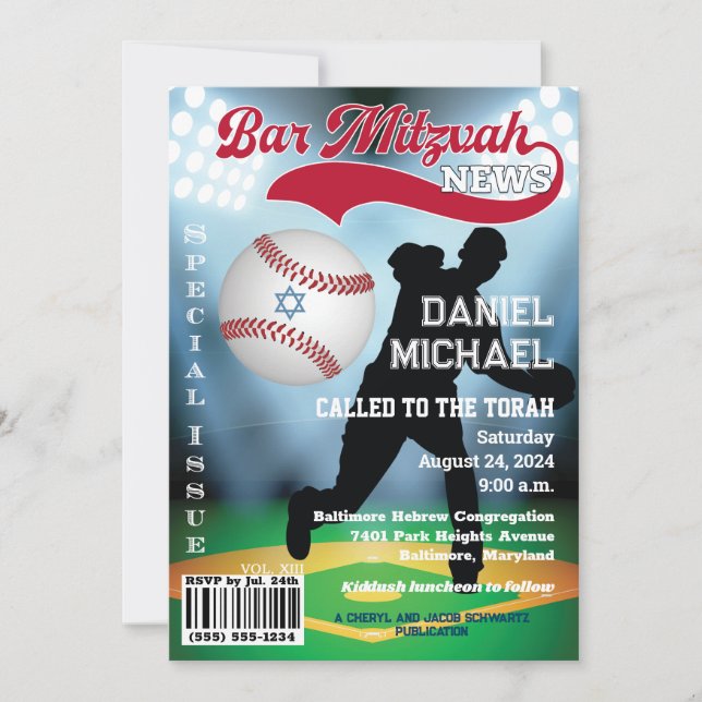 Inbjudan till Magazine Cover Baseball Pub Mitzvah (Framsida)