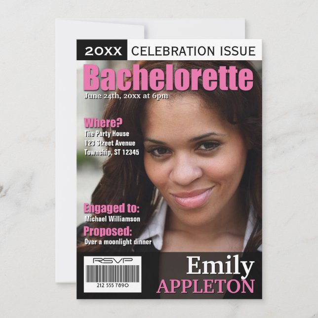 Inbjudan till Magazine Cover Fuchsia Bachelorette (Framsida)