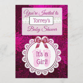 Inbjudan till magenta Footprint Girl’s Baby Shower
