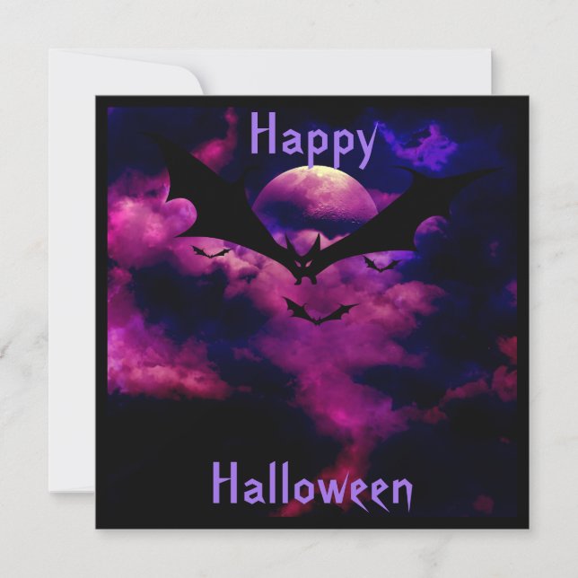 Inbjudan till magenta Himlar Fladdermöss Halloween (Framsida)