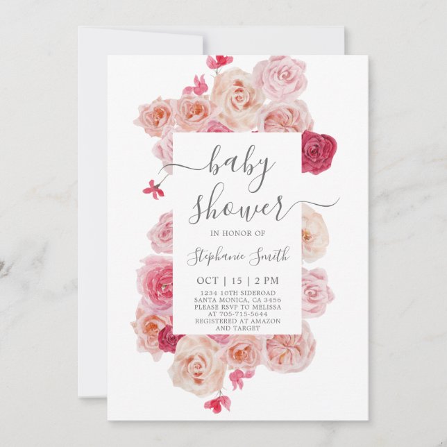 Inbjudan till magenta Rosa Baby Shower-flicka (Framsida)