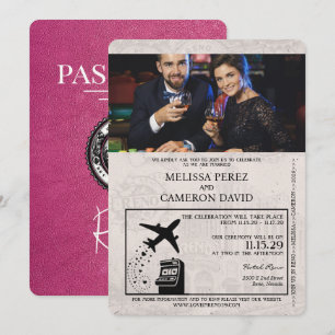 Inbjudan till magenta Rosa Reno Passport Wedding