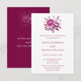 Inbjudan till Magentan Peony-Bröllop tema för vatt