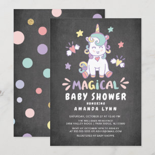 Inbjudan till Magic Baby Shower Unicorn i kalkboar