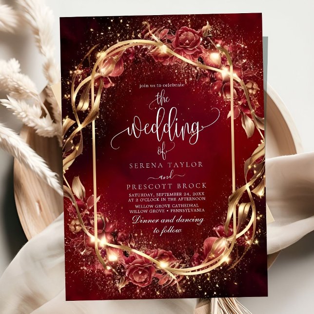 Inbjudan till Magic Red Golden Accent Wedding (Skapare uppladdad)