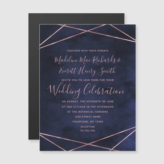 Inbjudan till Magnetic Wedding i marinen Blue & Ro Magnetisk Inbjudningskort (Fram/baksida)