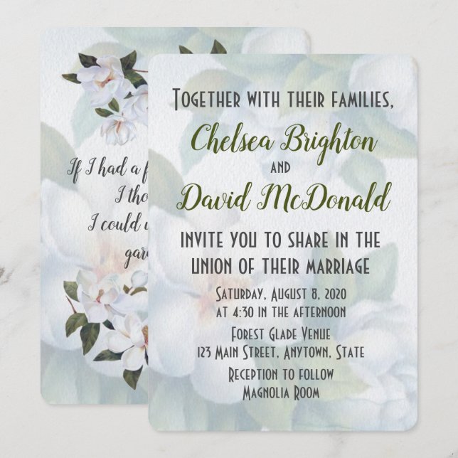 Inbjudan till Magnolia Wedding (Fram/baksida)