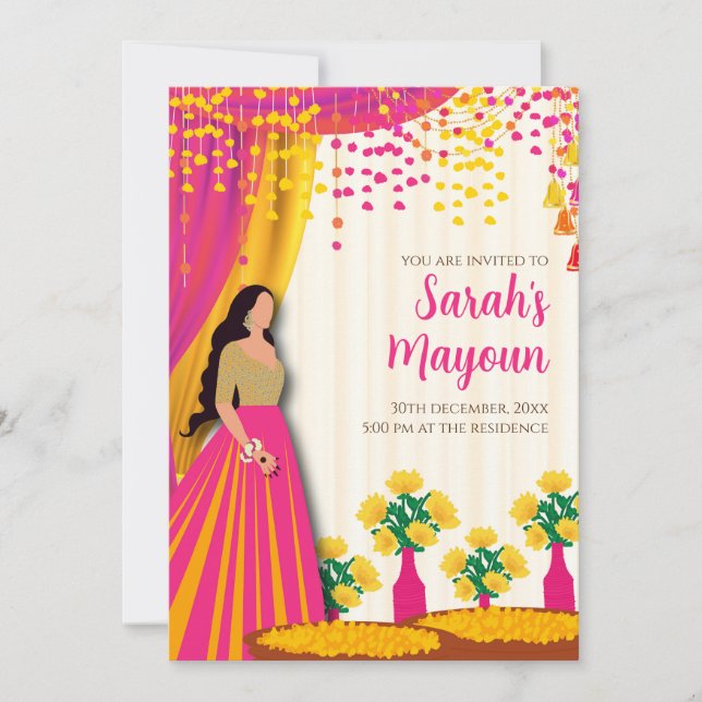 Inbjudan till Maiyan inbjudan & Haldi inbjudan Hal (Framsida)