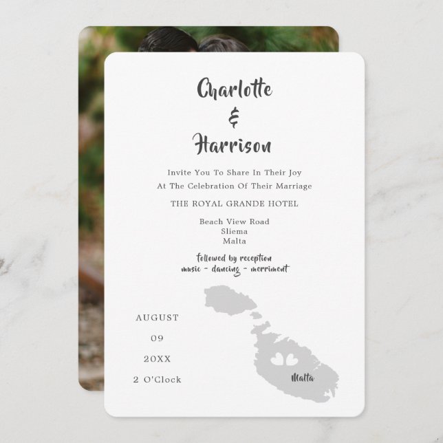 Inbjudan till målfoto för Malta Bröllop (Fram/baksida)