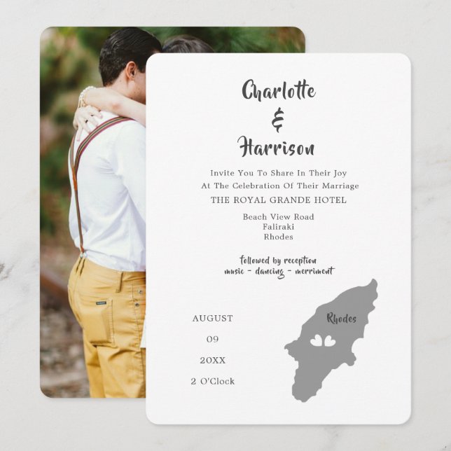 Inbjudan till målfotofoto för Rhodes Bröllop (Fram/baksida)
