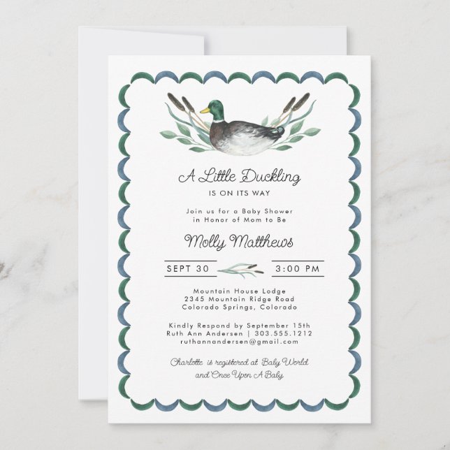 Inbjudan till Mallard Anka Watercolor Baby Shower (Framsida)