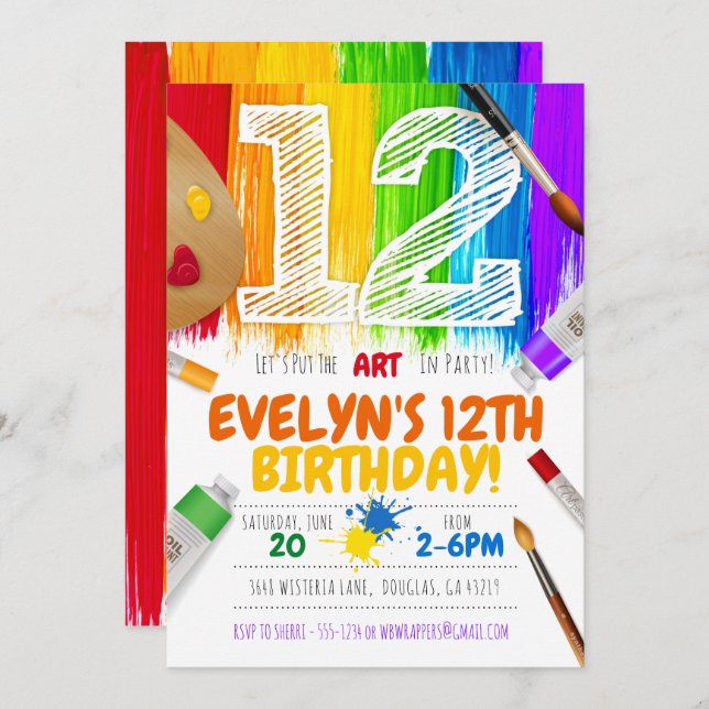 Inbjudan till målningspartiet, Art-Födelsedagsfest (Fram/baksida)