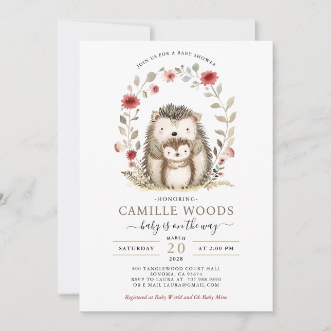 Inbjudan till mamma Baby Hedgehog Baby Shower Show (Framsida)