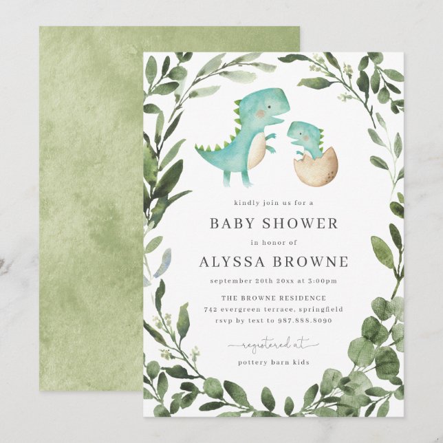 Inbjudan till Mamma Dinosaur Baby Shower (Fram/baksida)