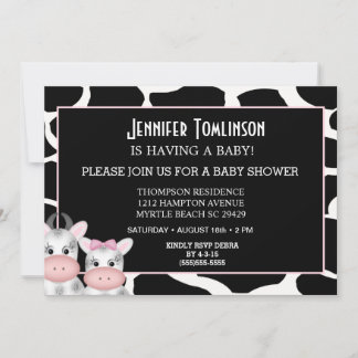 Inbjudan till Mamma och Baby Cow Print Baby Shower