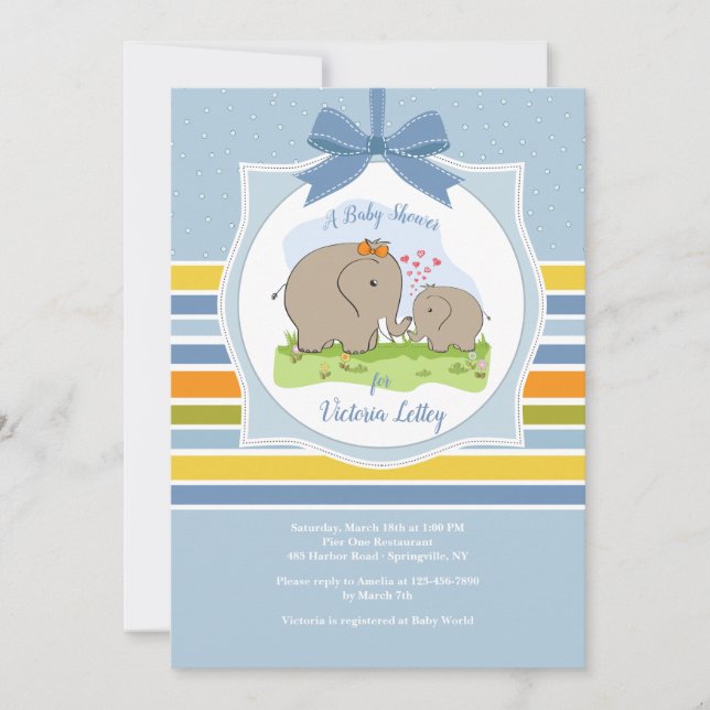 Inbjudan till mamma och Baby Elephant Shower (Framsida)