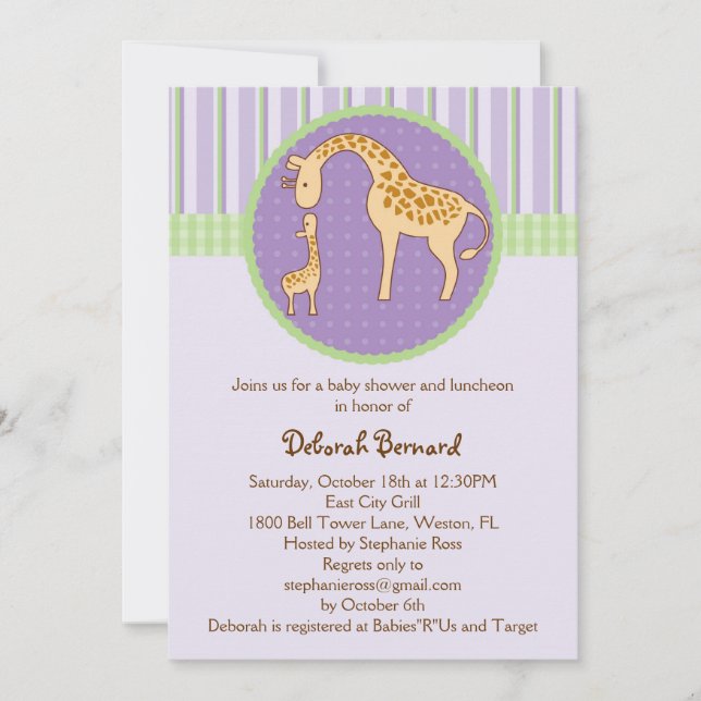 Inbjudan till Mamma och Baby Giraffe Baby Shower (Framsida)