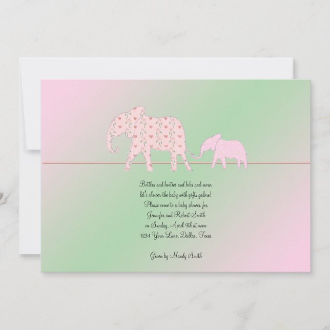 Inbjudan till Mamma och Me Elephant Flicka Shower (Framsida)