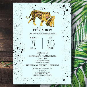 Inbjudan till mamma Tiger Blue Boy Baby Shower