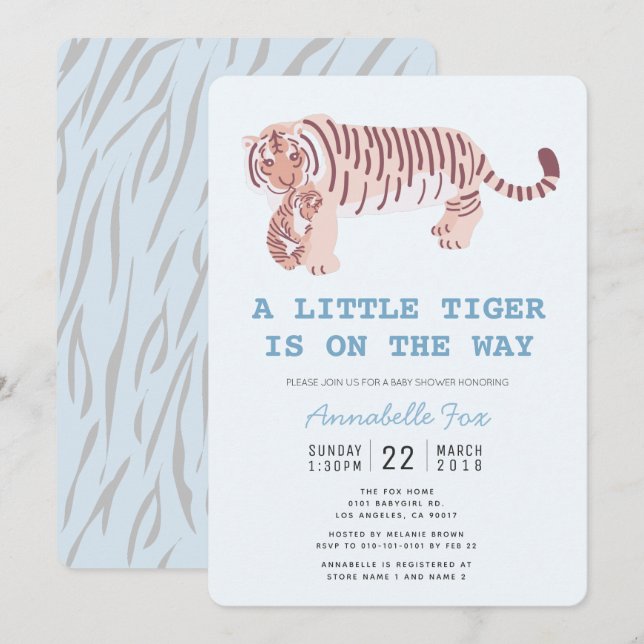 Inbjudan till Mamma Tiger Carry Unge Blue Baby Sho (Fram/baksida)