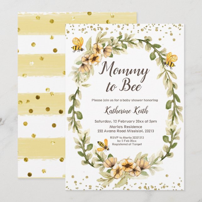 Inbjudan till mamma till Bee Baby Shower (Fram/baksida)