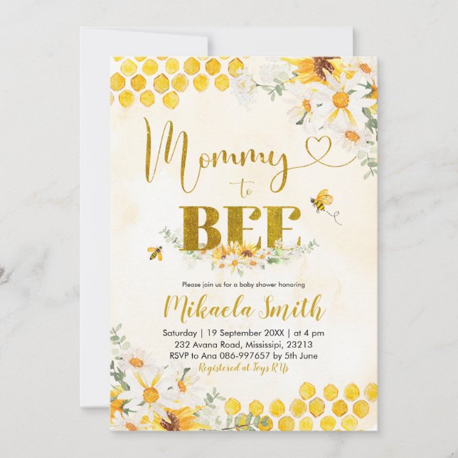Inbjudan till mamma till Bee Baby Shower (Framsida)