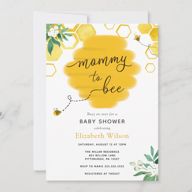 Inbjudan till mamma till Bee Baby Shower (Framsida)